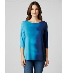 Ciara Sun Woo Blue Ombre 3/4 Sleeve Top S Womens Pullover Stretch Casual